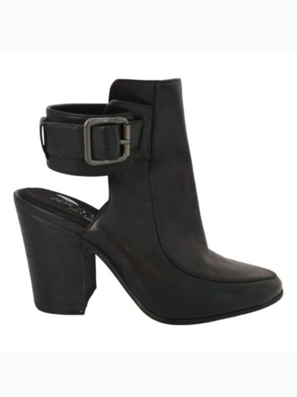 Aerosoles Black Leather Squared Up Buckle Slingback Bootie‎ High Heels- Size 5.5
